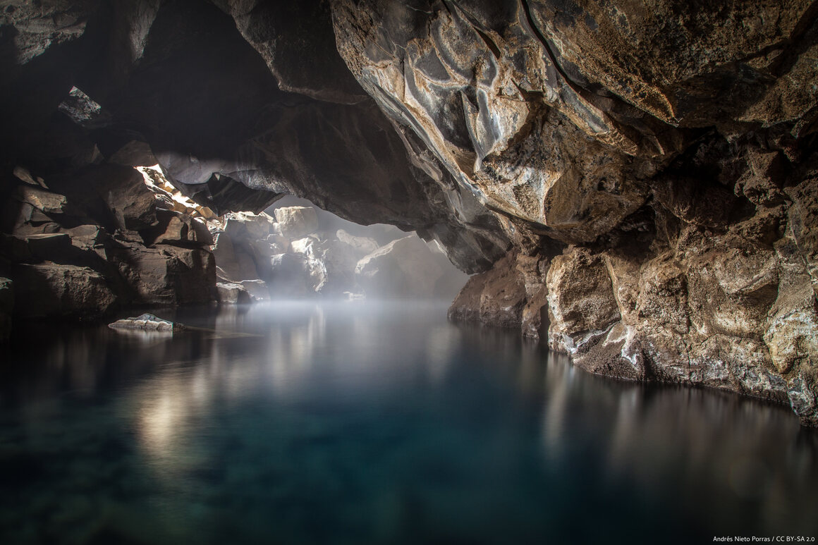 The volcanic hot springs of Grjótagjá are sometimes too hot to dip so much as a toe in. Still pretty, though.